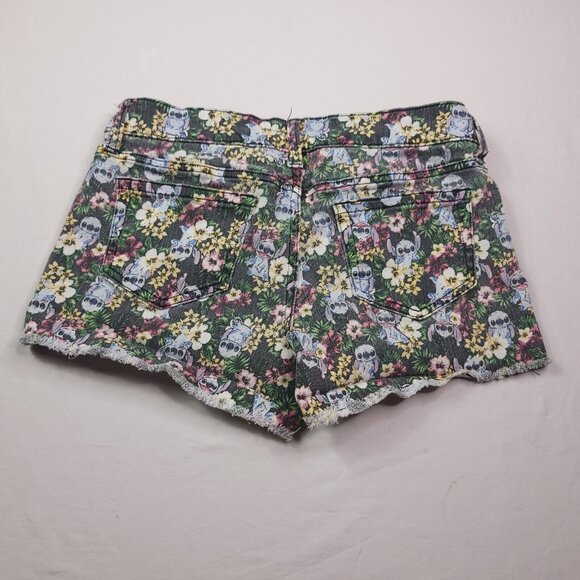 Disney Lilo Stitch Womens Jean Shorts 7 Hawaiian Low Rise Stretch Raw Hem Junior - Picture 4 of 6